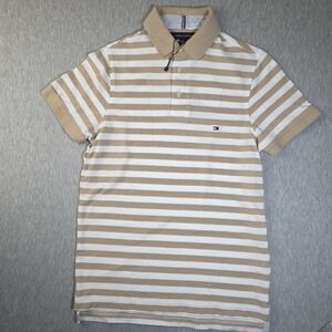 Tommy Hilfiger Men's Beige and White Striped Polo